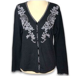 CARLY ST. CLAIRE beaded black cardigan size S